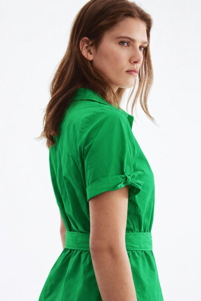 Women Belted Shirt Dress Green