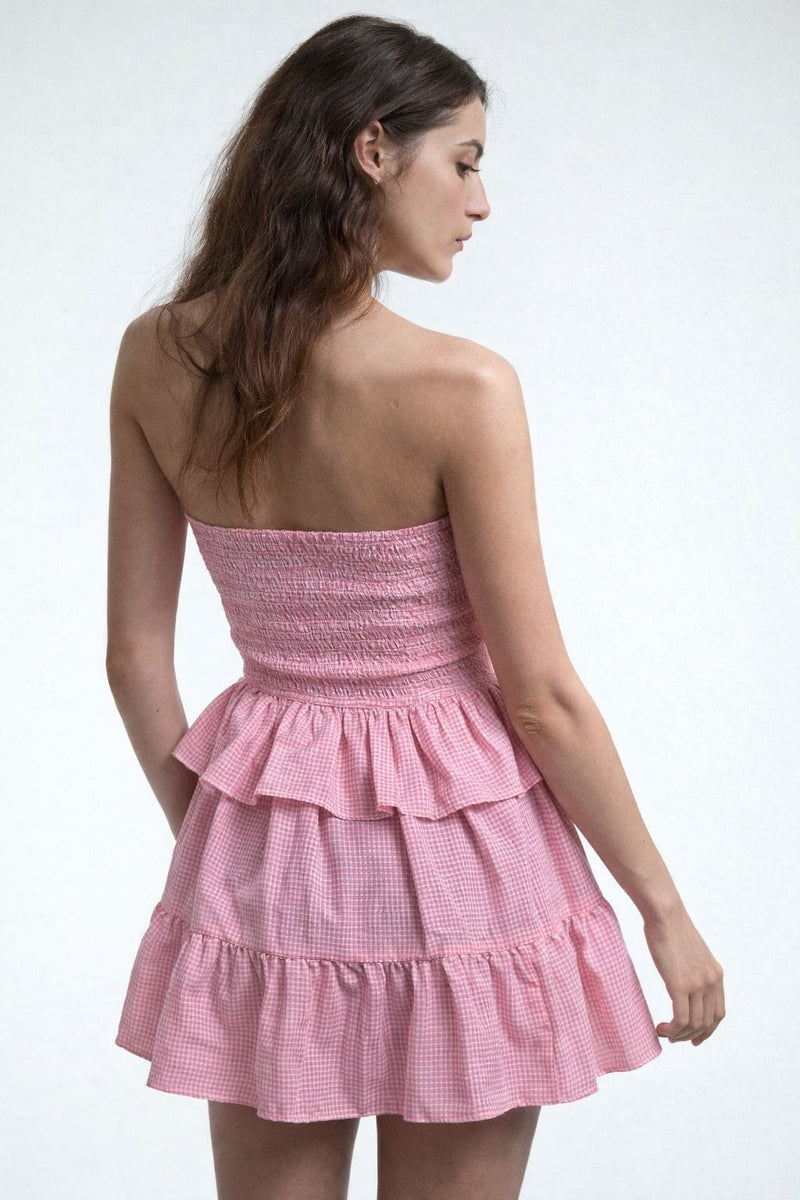 Pink Ruffle Gingham Mini Dress
