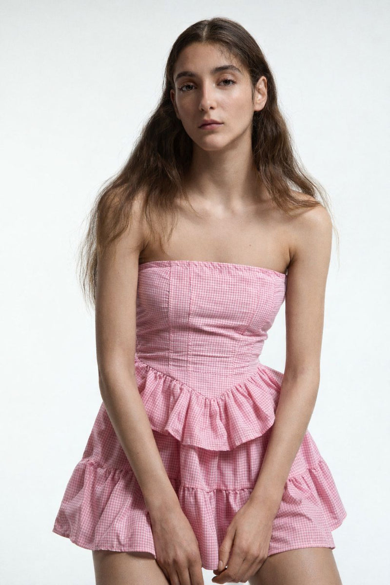 Pink Ruffle Gingham Mini Dress