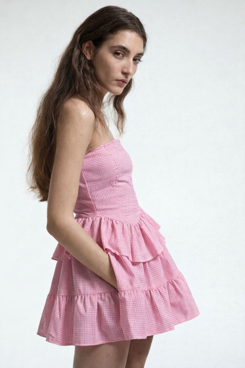 Pink Ruffle Gingham Mini Dress