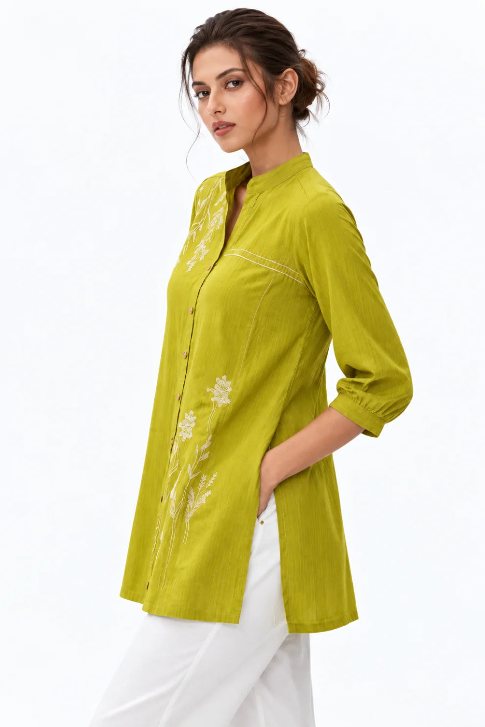 Lime Botanical Shirt Kurti