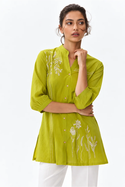 Lime Botanical Shirt Kurti