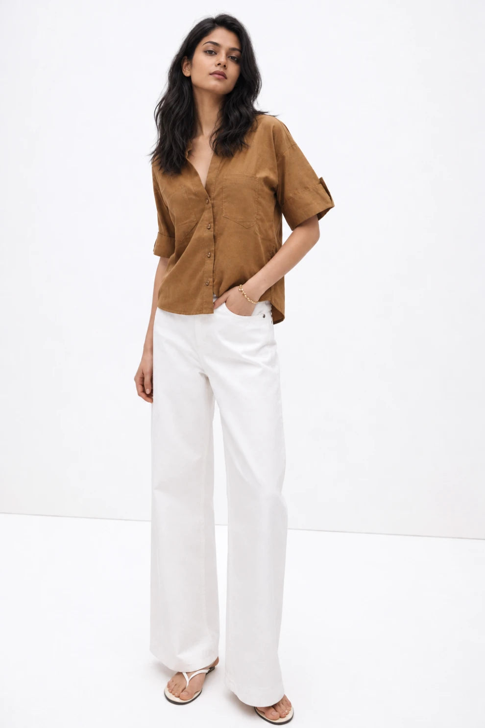 Linen Short Sleeve Shirt Brown