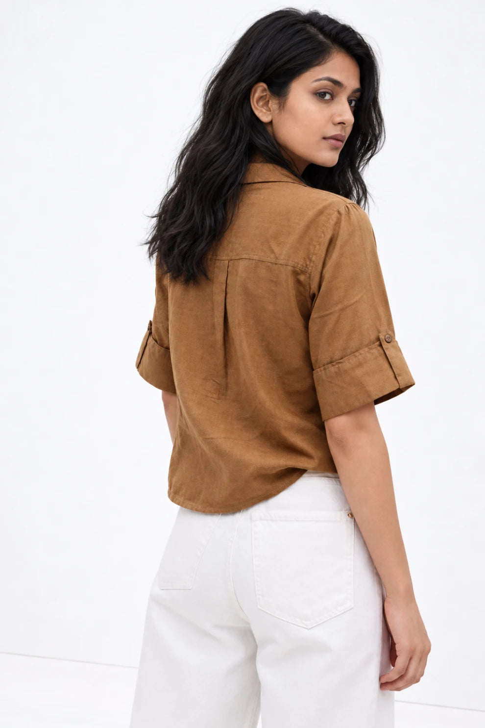 Linen Short Sleeve Shirt Brown