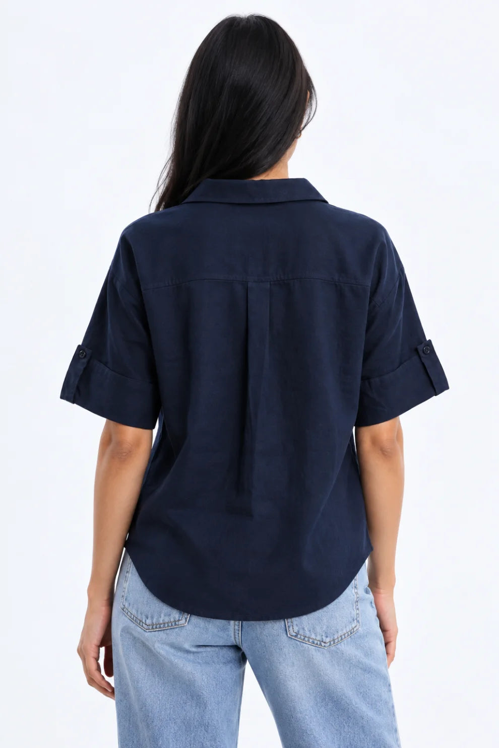 Linen Short Sleeve Shirt Navy
