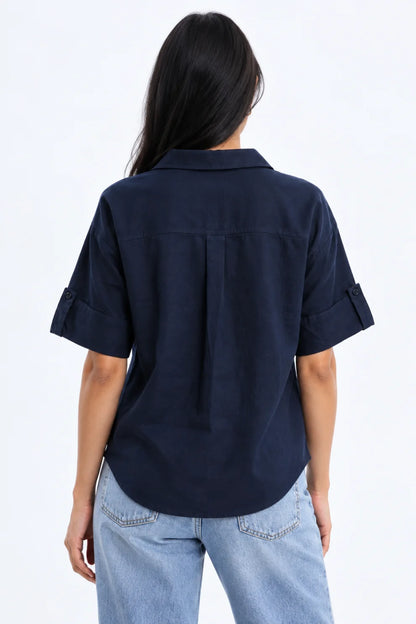 Linen Short Sleeve Shirt Navy