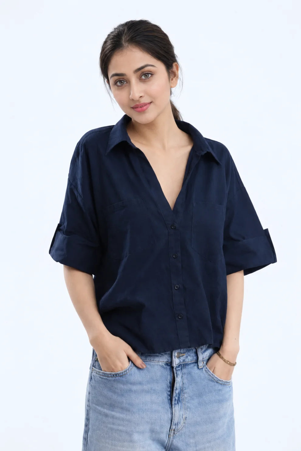 Linen Short Sleeve Shirt Navy
