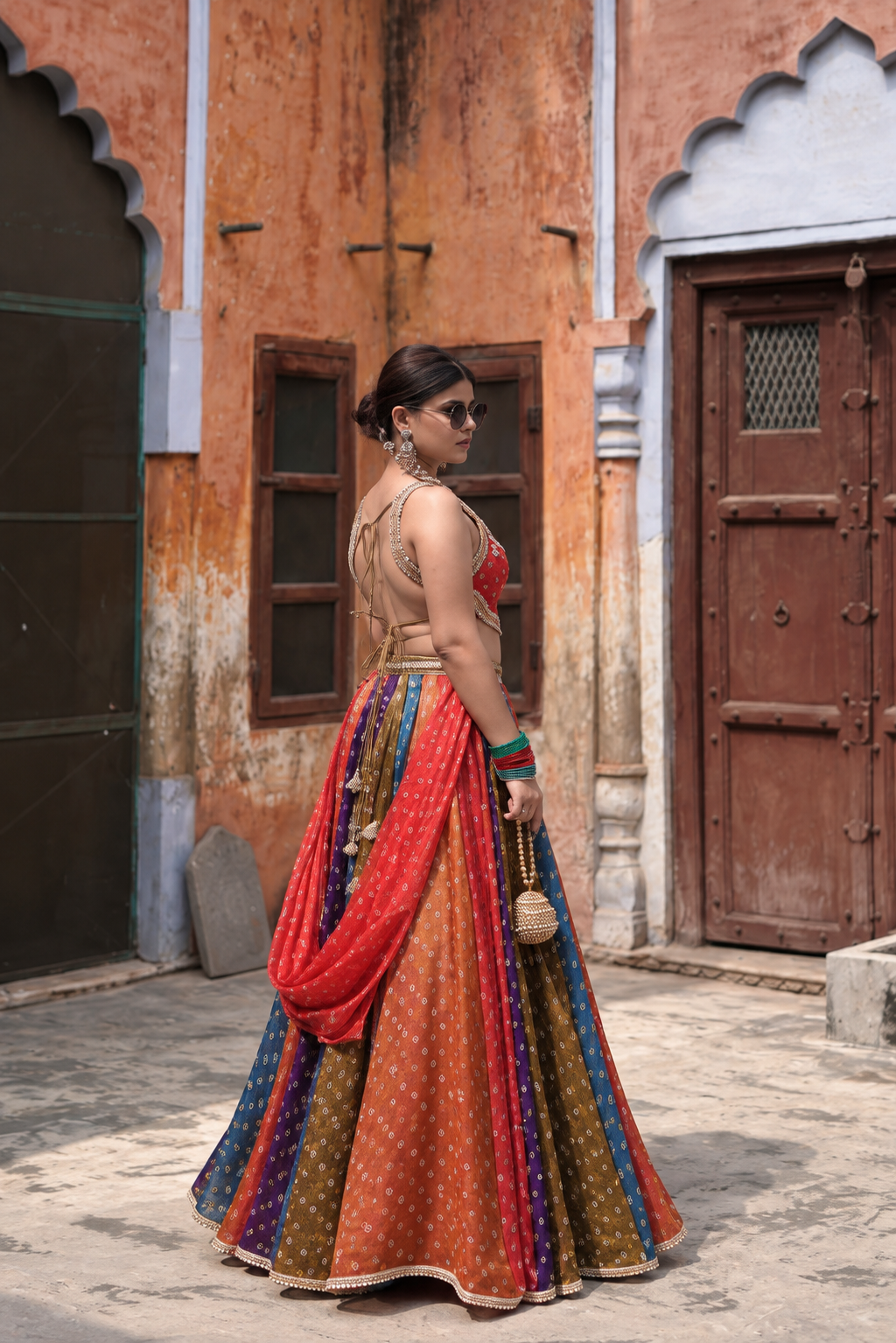 Rangrez Multicolor Bandhani Lehenga Set