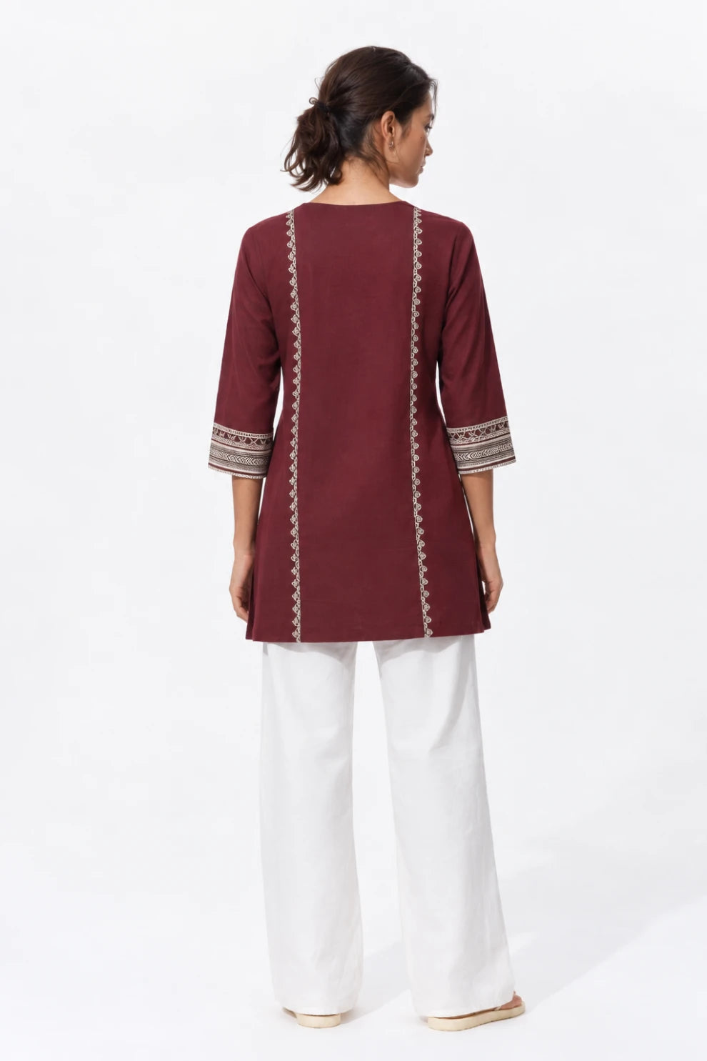 Maroon Printed Straight Kurti