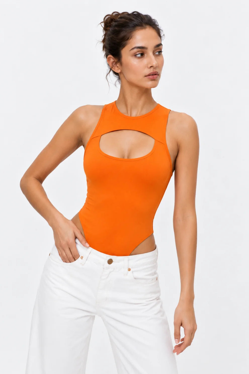 Orange Cut-Out Sleeveless Bodysuit