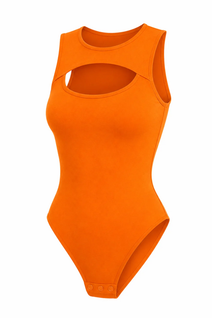 Orange Cut-Out Sleeveless Bodysuit