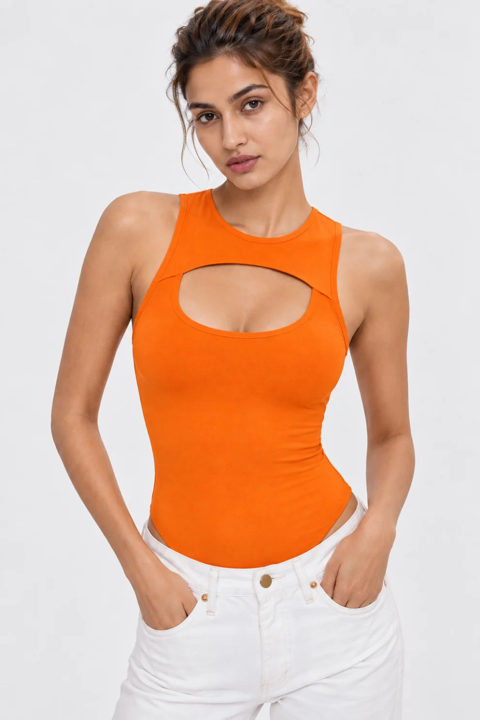 Orange Cut-Out Sleeveless Bodysuit