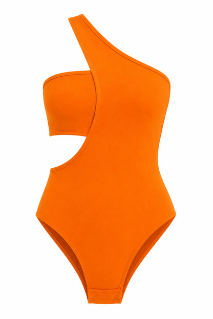 Orange One-Shoulder Cut-Out Bodysuit