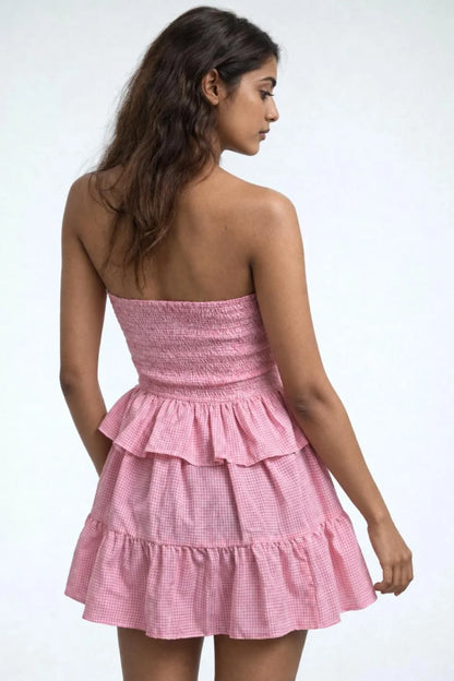 Pink Ruffle Gingham Mini Dress