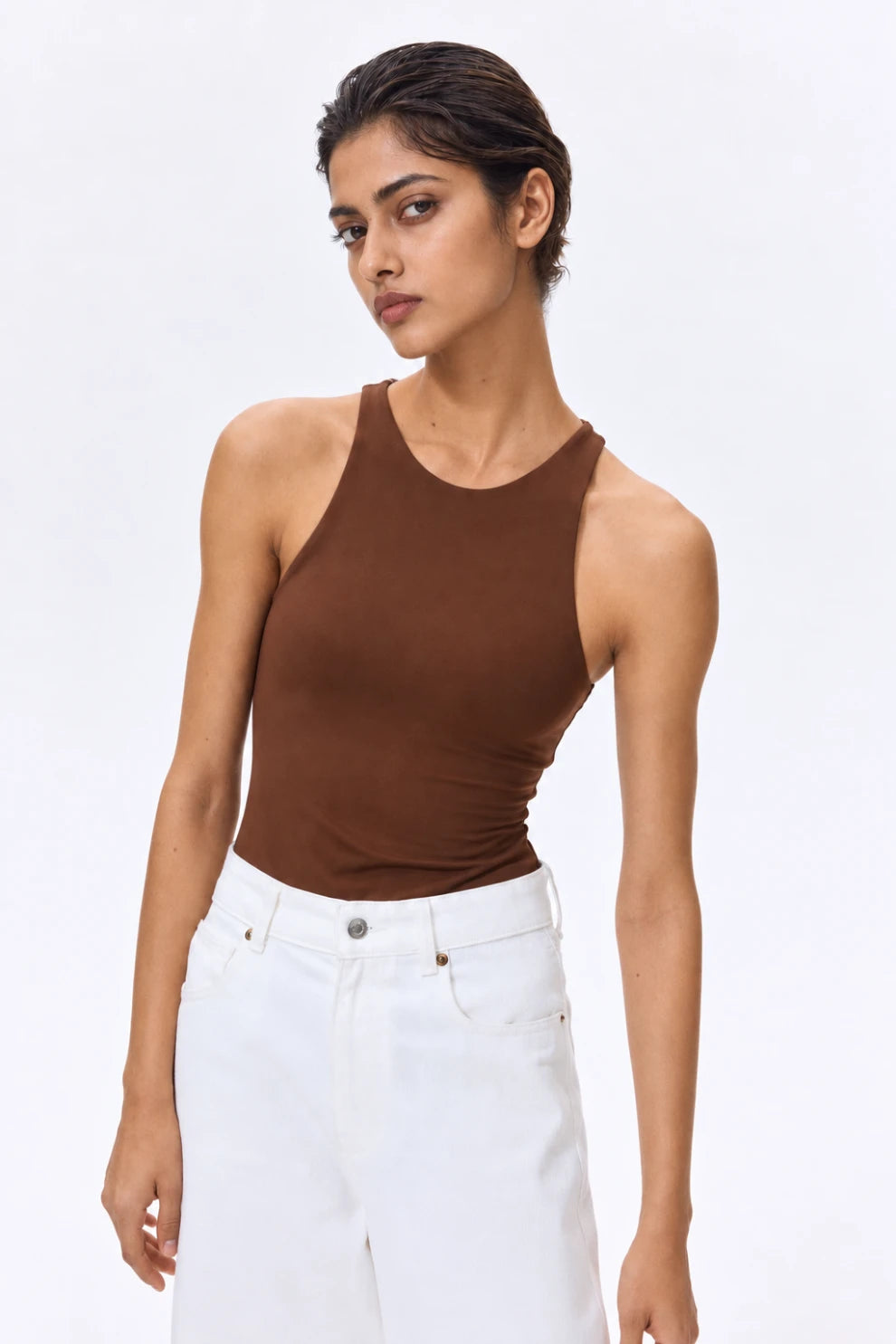Rust Brown Racerback Bodysuit