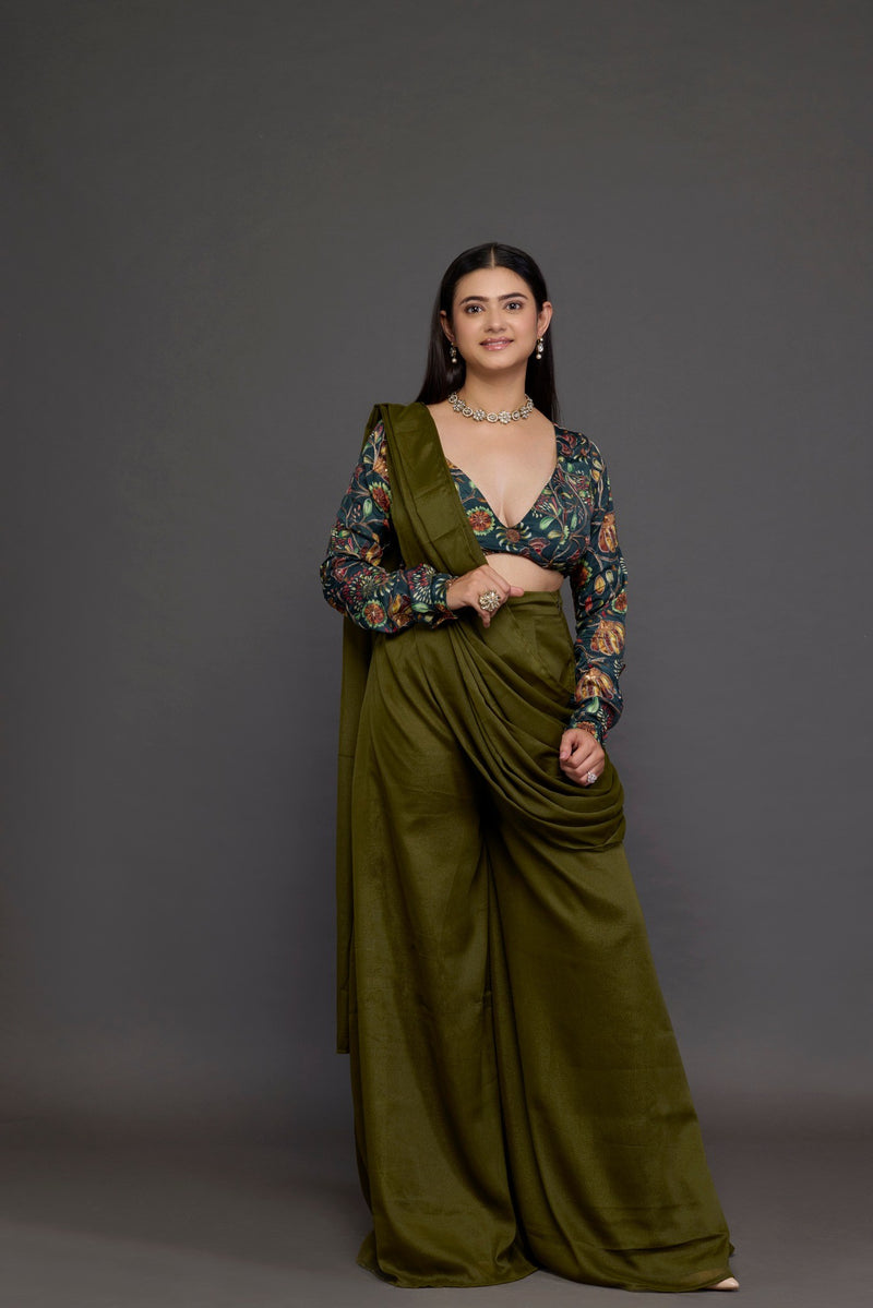 Olive Draped Skirt Set