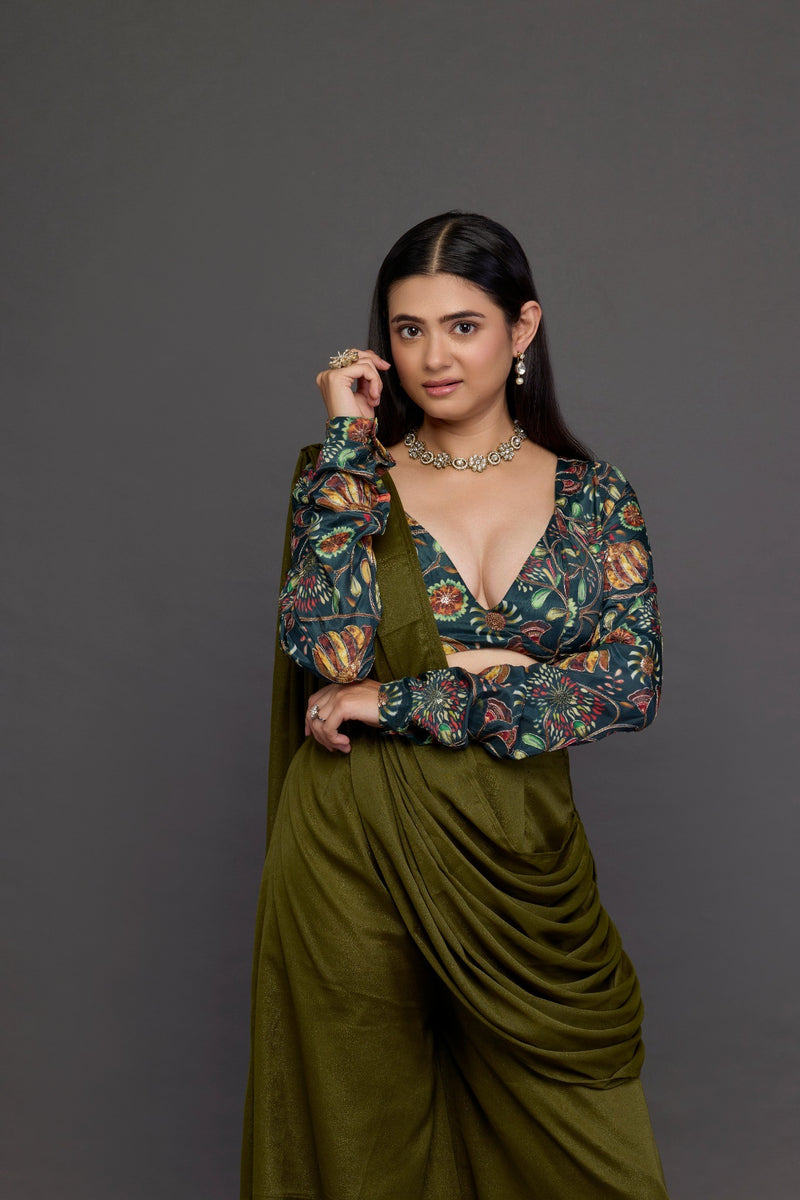 Olive Draped Skirt Set