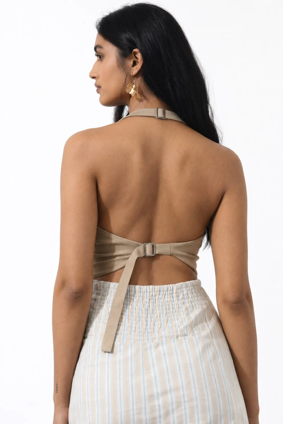 Taupe Buttoned Women Halter Vest Coat