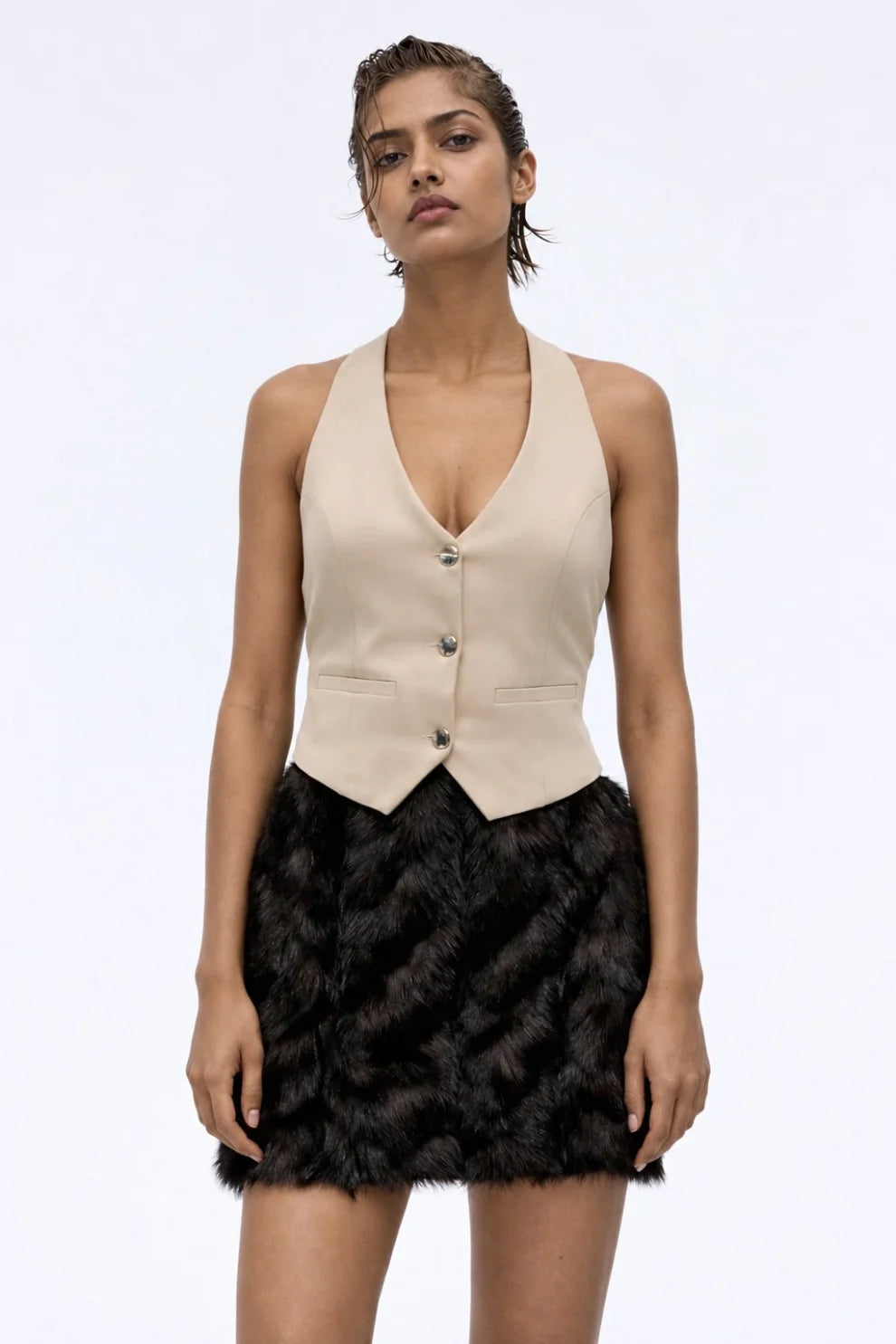 Woman Beige Vest Coat