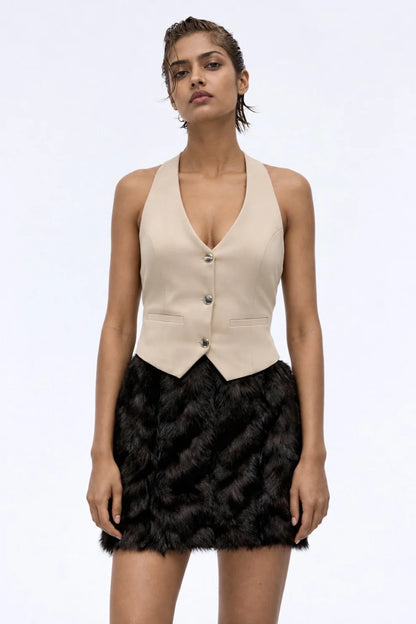 Woman Beige Vest Coat