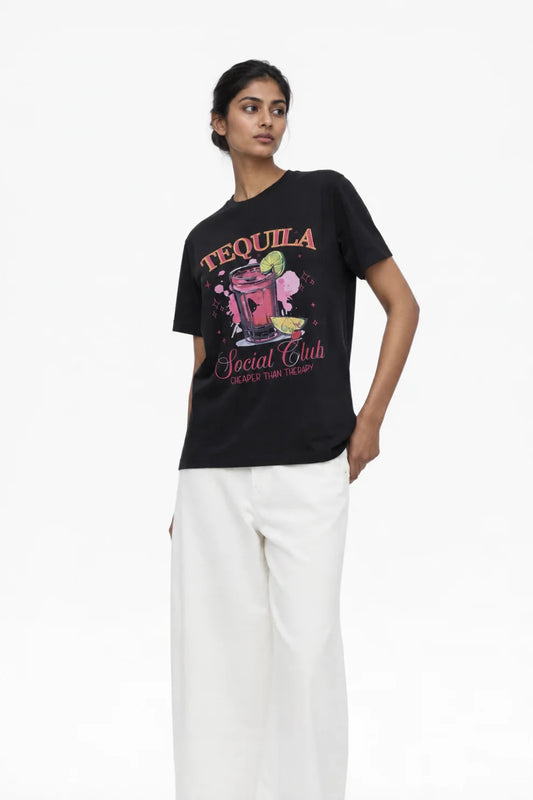 Women Black Tequila Social Graphic Tee