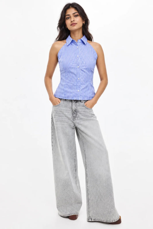 Women Blue Halter Neck shirt