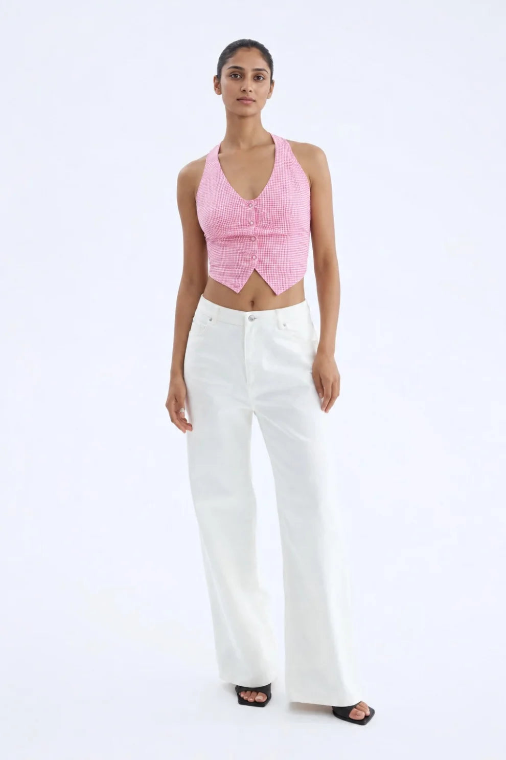 Women Pink Halter neck bow top