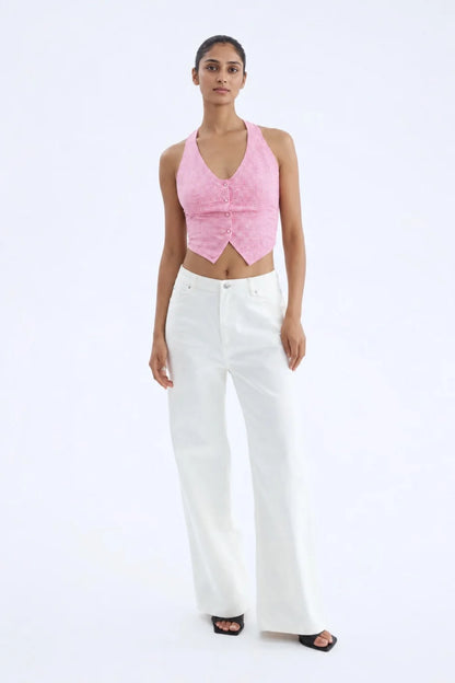 Women Pink Halter neck bow top