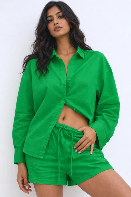 Women Shirts & Shorts Co-Ord Sets- Green