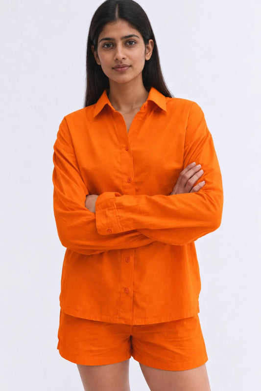 Women Shirts & Shorts Co-Ord Sets- orange